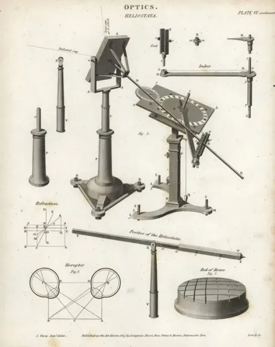 Framed Print : Heliostata mechanism and parts Framed Print : Heliostata mechanism and parts