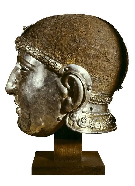 Helmet with Mask. 50. Made of iron and silver