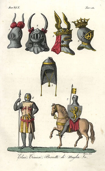 Helmets, crests, chainmail hoods, armour, etc