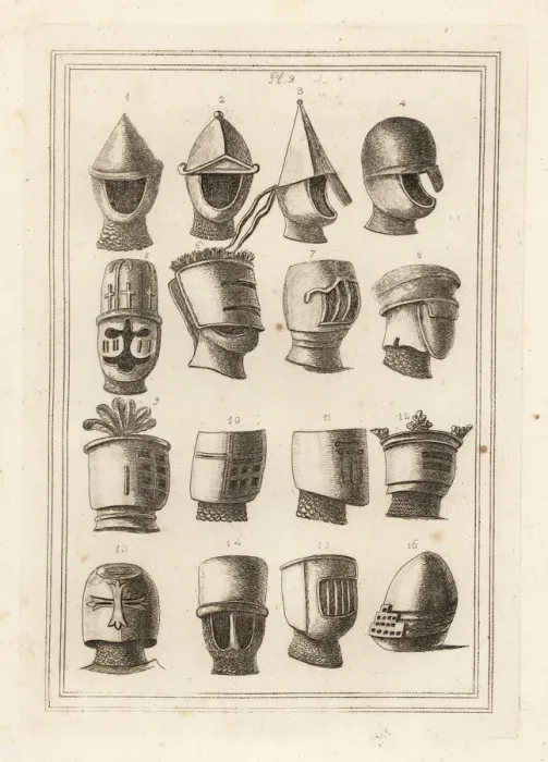 Framed Print : Helmets from the great seals of kings and barons Framed Print : Helmets from the great seals of kings and barons