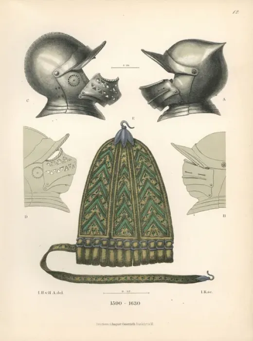 Framed Print : Helmets with vizors and sword-clasp in brown Framed Print : Helmets with vizors and sword-clasp in brown