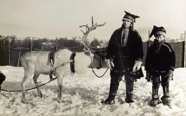 Helsinki, Finland - Father, son and reindeer