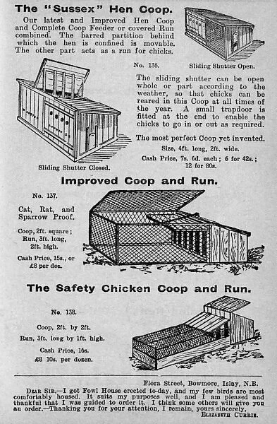 Hen coops. Various hen coops from the Gardeners & Poultry Keepers Guide Date: 1908