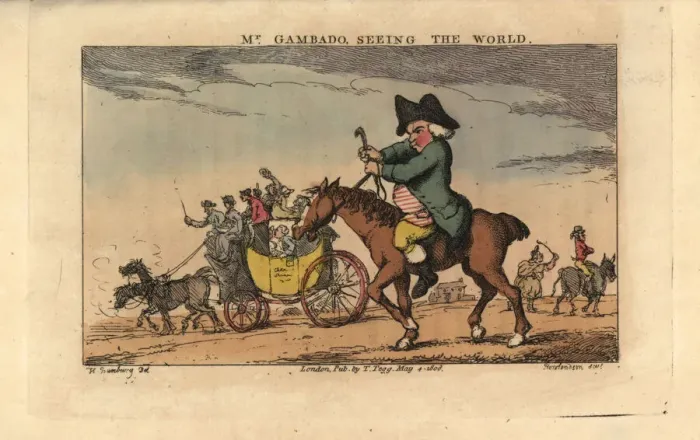 Framed Print : Henry Bunbury as Geoffrey Gambado riding a horse