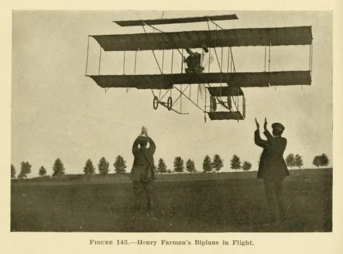 Framed Print : Henry Farmans biplane in flight Framed Print : Henry Farmans biplane in flight