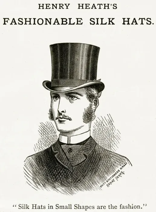 Framed Print : Henry Heaths, mens silk hats 1880 Framed Print : Henry Heaths, mens silk hats 1880