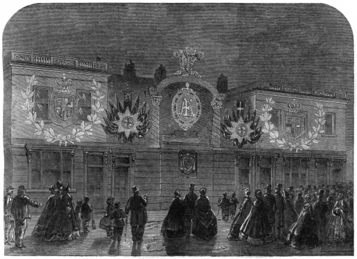 Framed Print : Henry Pooles of Savile Row illuminated, 1863 Framed Print : Henry Pooles of Savile Row illuminated, 1863