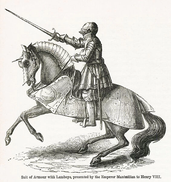 Henry VIII in military armor on horseback, with Lamboys