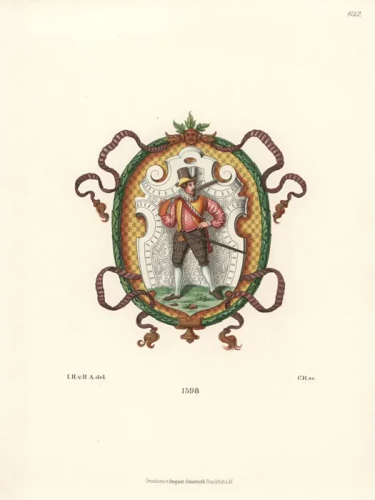 Framed Print : Heraldic shield of a gunmaster from an art Framed Print : Heraldic shield of a gunmaster from an art