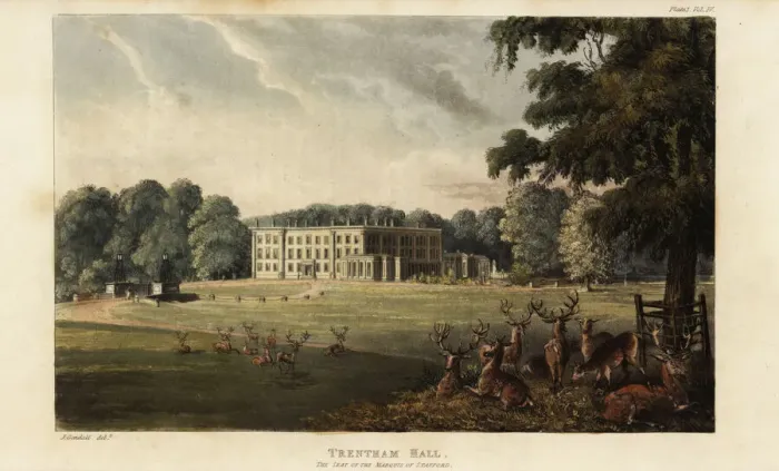 Framed Print : Herd of deer in front of Trentham Hall