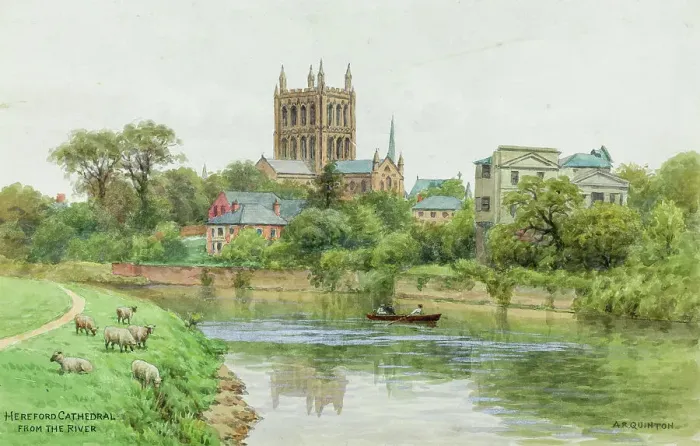 Framed Print : Hereford Cathedral from the river, Herefordshire Framed Print : Hereford Cathedral from the river, Herefordshire
