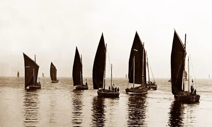 Framed Print : Herring boats off Peterhead, Scotland, Victorian period Framed Print : Herring boats off Peterhead, Scotland, Victorian period