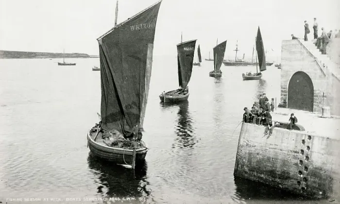 Framed Print : Herring fishing boats coming into harbour, Wick Scotland Framed Print : Herring fishing boats coming into harbour, Wick Scotland