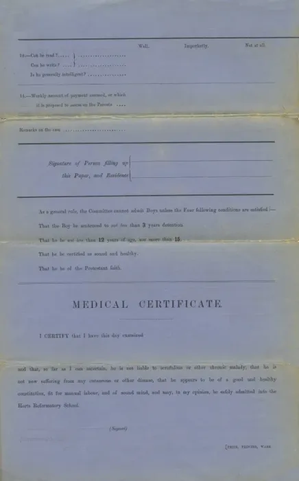 Framed Print : Hertfordshire Reformatory Admission Form Framed Print : Hertfordshire Reformatory Admission Form
