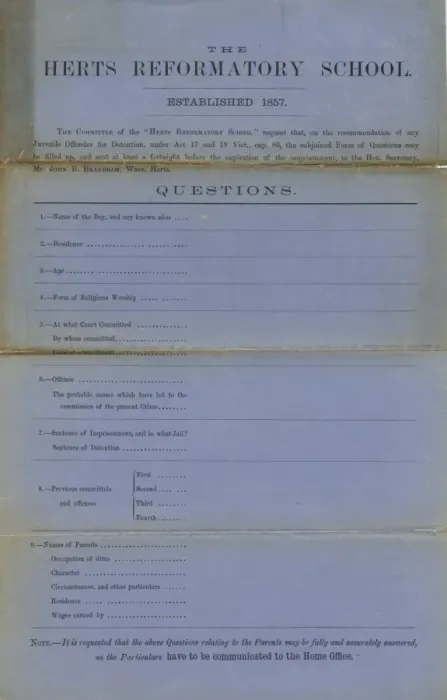 Framed Print : Hertfordshire Reformatory Admission Form Framed Print : Hertfordshire Reformatory Admission Form