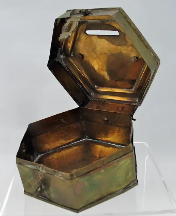 Framed Print : Hexagonal brass money box - Oxford & Bucks Light Infantry Framed Print : Hexagonal brass money box - Oxford & Bucks Light Infantry