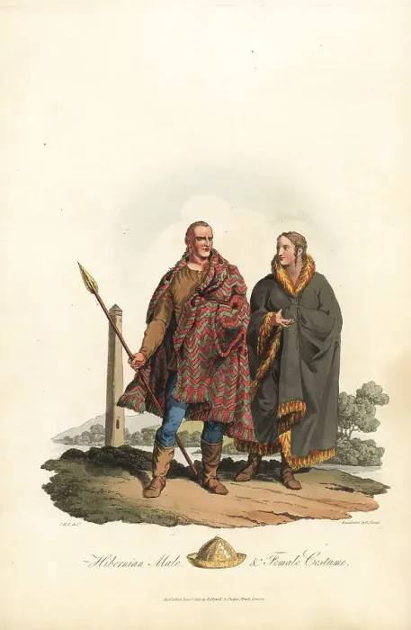 Framed Print : Hibernian male and female costume, post-Roman era Framed Print : Hibernian male and female costume, post-Roman era