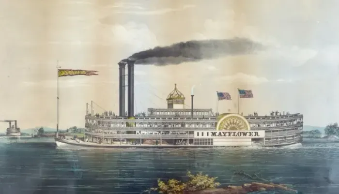 Framed Print : High pressure steamboat Mayflower first class packet between Framed Print : High pressure steamboat Mayflower first class packet between