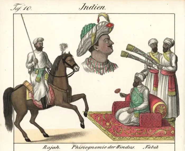 Framed Print : High-ranking Indians: rajah on horseback and a seated nabob Framed Print : High-ranking Indians: rajah on horseback and a seated nabob