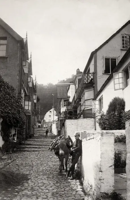Framed Print : High Street, Clovelly, Devon, boy with donkey Framed Print : High Street, Clovelly, Devon, boy with donkey