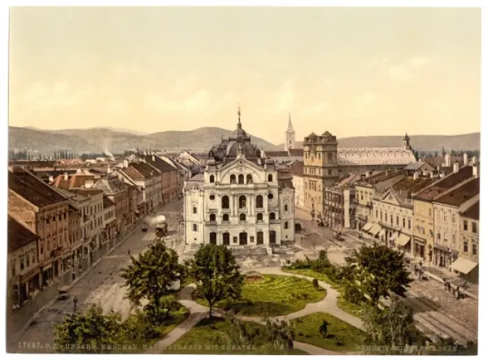 Framed Print : High Street and theatre, Kaschau, Hungary, Austro-Hungary Framed Print : High Street and theatre, Kaschau, Hungary, Austro-Hungary