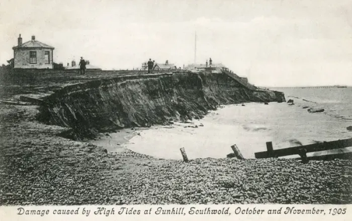 Framed Print : High Tide damage at Gunhill, Southwold Framed Print : High Tide damage at Gunhill, Southwold
