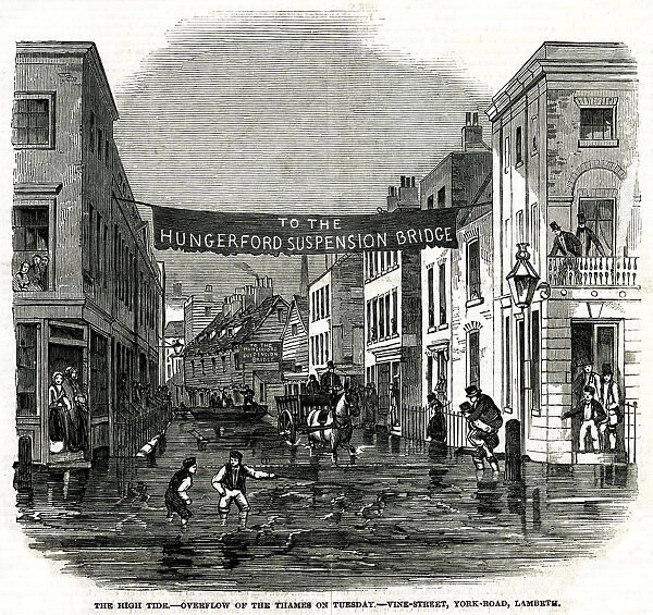 High tide of the Thames in Lambeth 1850