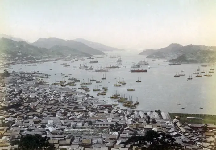 Framed Print : High view of Nagasaki habour with ships, Japan, circa 1890 Framed Print : High view of Nagasaki habour with ships, Japan, circa 1890
