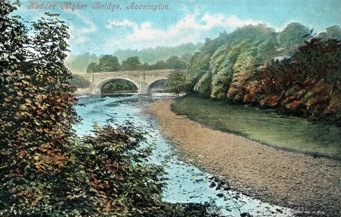 Framed Print : The Higher Hodder Bridge which carries the Chipping road over the River Hodder between the parishes of Aighton, Bailey and Chaigley and Great Mitton - near Clideroe, Accrington