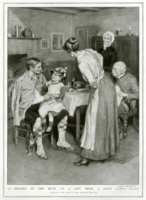Framed Print : Highland soldier in French home, WW1 by Frank Dadd Framed Print : Highland soldier in French home, WW1 by Frank Dadd