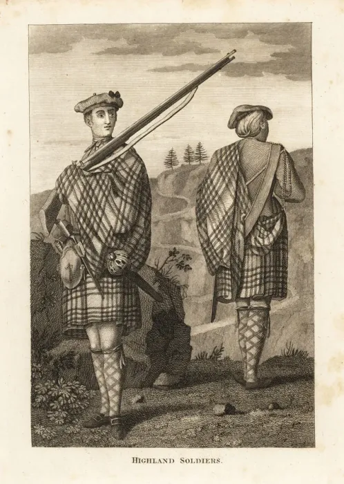 Framed Print : Highland Soldiers, 17th century, in bonnet Framed Print : Highland Soldiers, 17th century, in bonnet