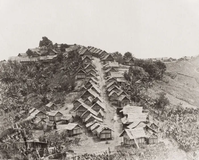 Framed Print : Hill town with uniform thatched huts, Madagascar Framed Print : Hill town with uniform thatched huts, Madagascar