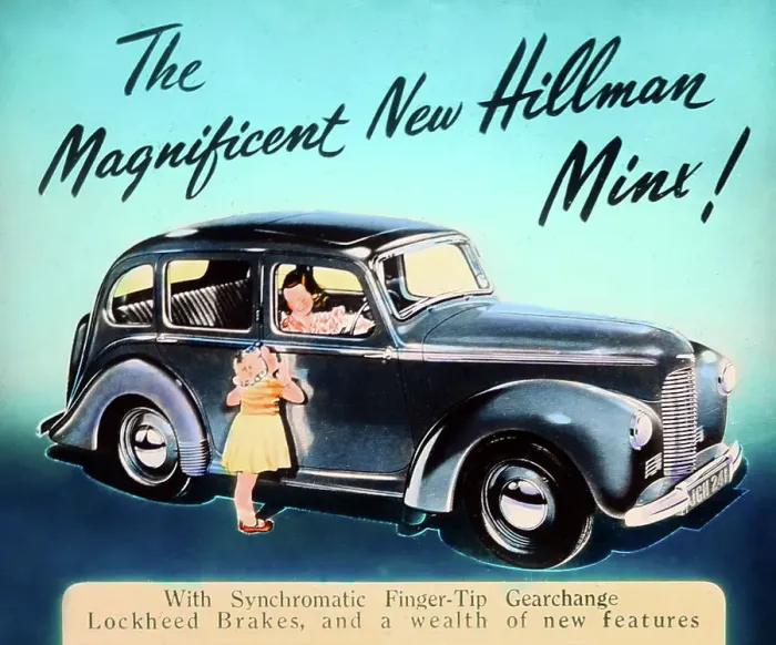 Framed Print : Hillman Minx cinema advertisement, probably 1940s Framed Print : Hillman Minx cinema advertisement, probably 1940s