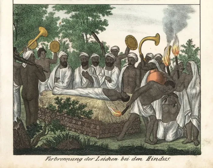 Framed Print : Hindu funeral ceremony with body on a bier about to be cremated Framed Print : Hindu funeral ceremony with body on a bier about to be cremated