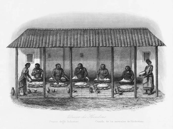 Framed Print : Hindu men at mealtime, India Framed Print : Hindu men at mealtime, India