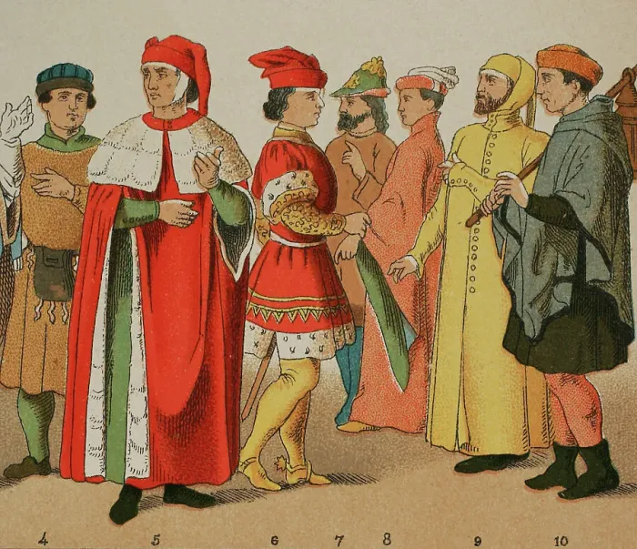 Framed Print : History of Italy. 1300. From left to right: citizen Framed Print : History of Italy. 1300. From left to right: citizen