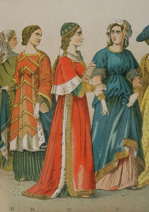 Framed Print : History of Italy. 1300. From left to right: dame Framed Print : History of Italy. 1300. From left to right: dame