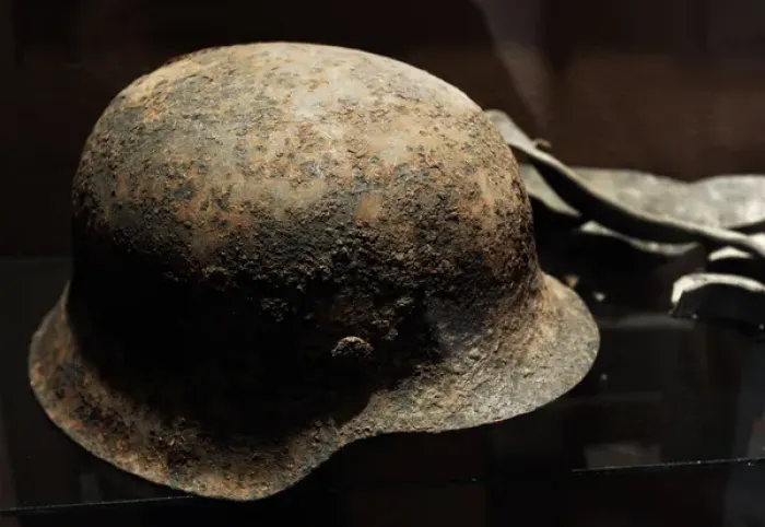 Framed Print : History. World War II. Latvia. Helmet found in the field of Framed Print : History. World War II. Latvia. Helmet found in the field of