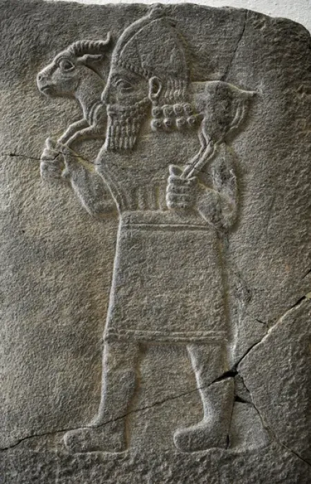 Framed Print : Hittite art. Orthostat. 8th century BC. Relief: Man carrying Framed Print : Hittite art. Orthostat. 8th century BC. Relief: Man carrying