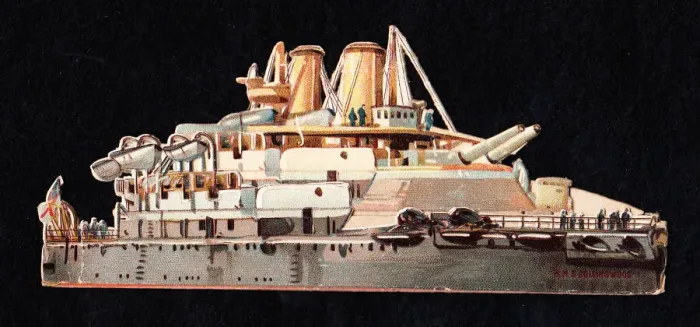 Framed Print : HMS Collingwood, battleship, on a Victorian scrap Framed Print : HMS Collingwood, battleship, on a Victorian scrap