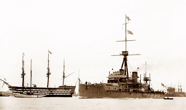 HMS Dreadnought and HMS Victory, Southsea, early 1900s