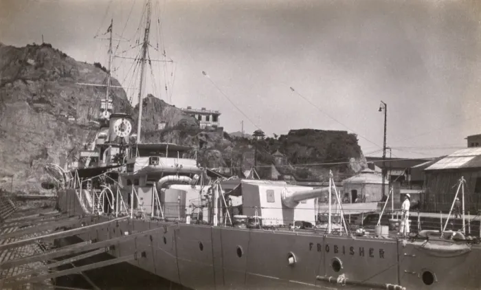 Framed Print : HMS Frobisher, British heavy cruiser, in dry dock Framed Print : HMS Frobisher, British heavy cruiser, in dry dock