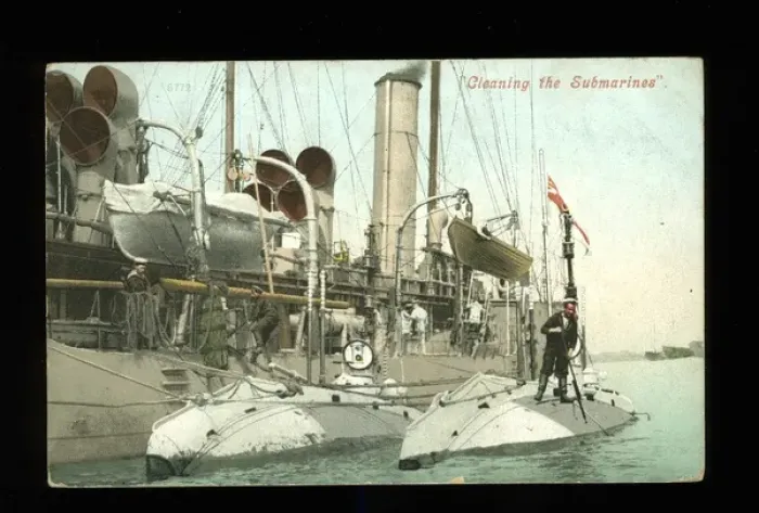 Framed Print : HMS Hazard and submarine cleaning Framed Print : HMS Hazard and submarine cleaning