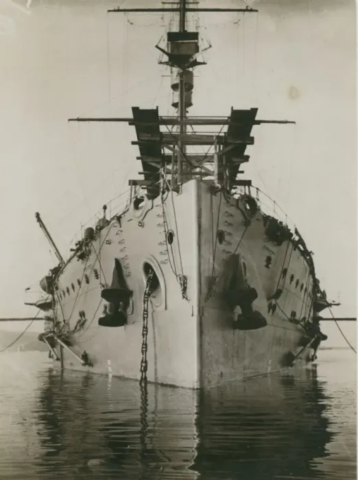 Framed Print : Either HMS Hibernia or HMS Africa with a temporary launch ra