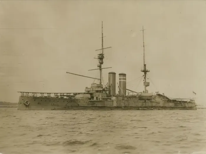 Framed Print : HMS Hibernia with a temporary launching ramp