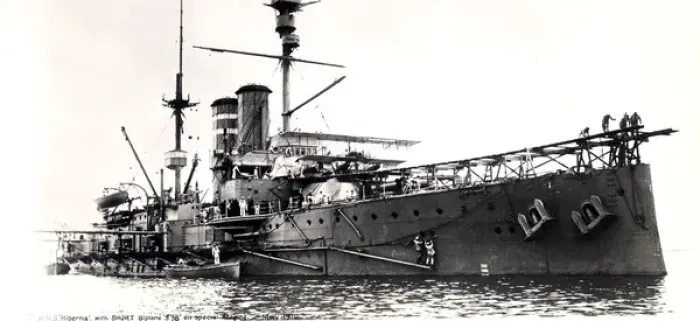 Framed Print : HMS Hibernia with temporary launching ramp