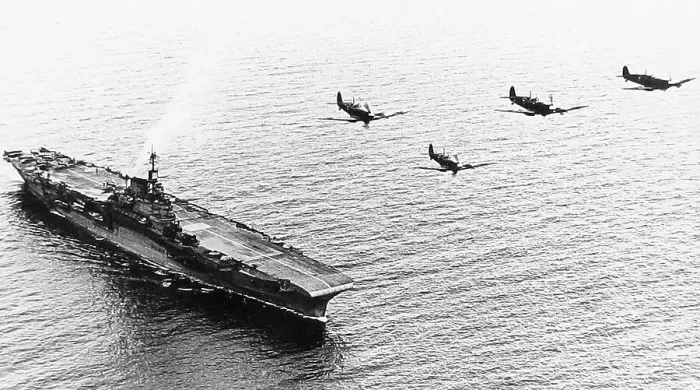 Framed Print : HMS Indomitable and Supermarine Seafires probably 1940s Framed Print : HMS Indomitable and Supermarine Seafires probably 1940s