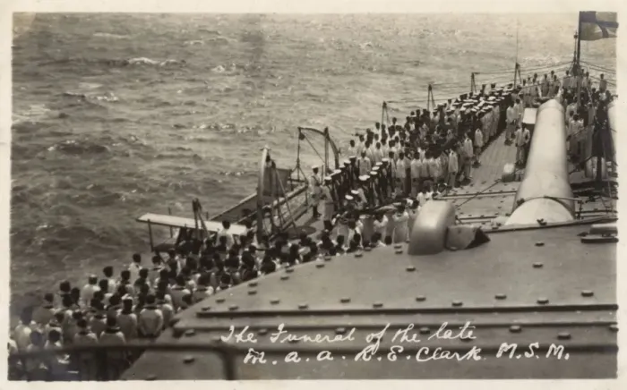 Framed Print : HMS Marlborough - Funeral at sea of Robert E Clark M. S. M Framed Print : HMS Marlborough - Funeral at sea of Robert E Clark M. S. M
