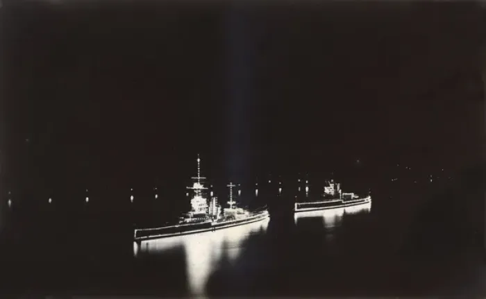 Framed Print : HMS Marlborough and HMS Ajax illuminated at night Framed Print : HMS Marlborough and HMS Ajax illuminated at night
