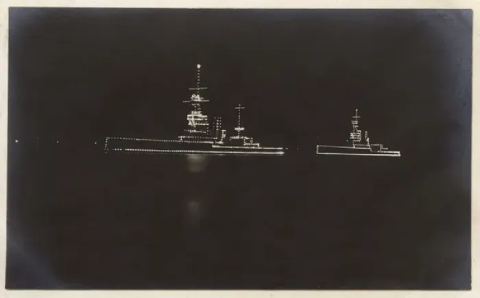 Framed Print : HMS Marlborough and HMS Ajax illuminated at night Framed Print : HMS Marlborough and HMS Ajax illuminated at night